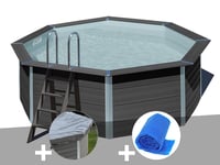 Kit piscine composite Gré Avant-Garde ronde 4,10 x 1,24 m + Bâche hiver + Bâche à bulles