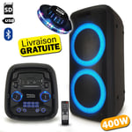 Enceinte active autonome IBIZA SOUND FREESOUND400 - SD/USB/BT - 600W - Télécommande - Jeu LED OVNI RVB