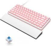 Clavier Gamer Mecanique Avec Repose-Poignet, Qwerty Filaire Usb 82 Touches Compact Blue Switch Clavier Rétroéclairage Blanc Anti-Ghosting Rose, Repose-Main Confortable En Mousse À Mémoire Blanc