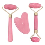 3-Pack Resin Rose Roller och Gua Sha Ansiktsroller rosa