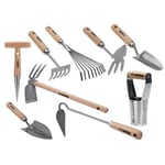 Kit 9 outils de jardin Manche bois VITOGARDEN Inox et Fer forgés à la main