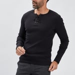 LIBERTO - t-shirt ajusté manches longues côtelé noir homme