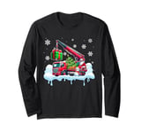 Santa Carrying Christmas Tree On Crane Truck Driver Team Long Sleeve T-Shirt