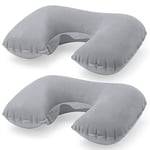 eBuyGB Pack of 2 Inflatable Travel Neck Pillows with Pouch, Polyester, Grey,17 x 11.5 x 1 cm