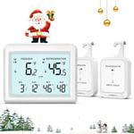 ORIA Fridge Thermometer, Digital Freezer Thermometer with 2 Wireless Sensors, Alarm Fridge Thermometer with 3.7" LCD Display, ℃/℉, Min/Max Record, 2 Mounting Options for Home and Restaurants