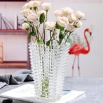 QEEYON Clear Crystal Vase Ribbed Glass Vase for Flowers Thickened Rectangle Glass Vase for Flowers Floral Arrangement for Centerpieces Living Room, Kitchen, Office, Wedding