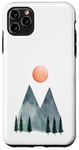 Coque pour iPhone 11 Pro Max Mountain Peaks Green Pine Trees Orange Sun Design minimaliste