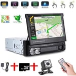 Letouch Autoradio Bluetooth Stéréo GPS 1Din 7\\ cran Auto Rétractable Tactile 1080p Radio FMAMMP3SDUSB+Caméra de Recul