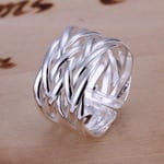 Ny 925 Sterling Silver Ring Mode Crossed Weave Net Web Open Ring Kvinnor Män Present Silver Smycken Fingerringar default