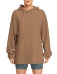 icyzone Sweat à capuche long surdimensionné en polaire pour femme avec poche kangourou, Marron cacao, L