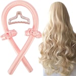 Heatless Curling Rod Headband, No Heat Wave Hair Curlers Sleep In Overnight Pink