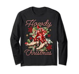 Retro Howdy Christmas Cowgirl Boots Coquette Bow Western Long Sleeve T-Shirt