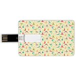 16G USB Flash Drives Credit Card Shape Yoga Memory Stick Bank Card Style Workout Themed Fitness Girls Pattern Abstract Postures Arrangement Asian Decorative,Multicolor Waterproof Pen Thumb Lovely Jump