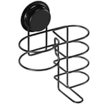 Navaris Hair Dryer and Straightener Holder - No Drill Suction Cup Hairdryer Holder for Wall - Sticks to Mirror, Windows, Glass, Tile - Stainless Steel Black