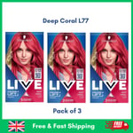 3 x Schwarzkopf Live Permanent Hair Dye Deep Coral U77 - Women Hair Colour