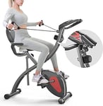 PROIRON Exercise Bike Foldable, 4 in 1 Magnetic Folding Exercise Bike Indoor with Resistance Bands/LCD/Backrest/HR Sensor, Quiet Cycling Upright & Recumbent Stationary Bike, Home Workout Equipment