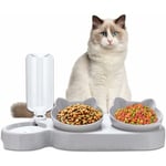 Gamelle Chat Double Surélevée, Distributeur Croquettes et Eau pour Chats et Chiens Automatique, Inclinable à 15° Protection du Cou, Anti-Vomissement,