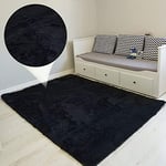 Amazinggirl Tapis Salon Shaggy 160 x 230 cm - Descente de lit Chambre Grande Taille Tapis Poils Longs Moderne tapid Moquette Poil Long tapi Noir