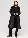 Superdry Faux Shearling Longline Coat, Black