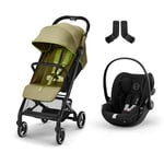 Cybex Gold Poussette Beezy avec Harnais One-Pull, de la Naissance à environ 4 ans (max. 22 kg), Nature Green, inclus Beezy Adapter et CYBEX Cloud G i-Size, Moon Black