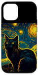 Coque pour iPhone 12/12 Pro Chat noir Van Gogh Nuit étoilée Propriétaire Chat Maman Papa