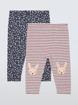 John Lewis Baby Bunny and Flowers Leggings, Pack of 2, Multi