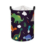 Clastyle 45L Dinosaur Baby Washing Basket Collapsible Kids Laundry Basket Black Clothes Toy Storage Basket, 14.2x17.7 in