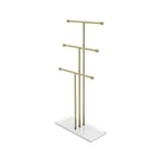 Umbra Hanging Organizer – 3 Tier Table Top Necklace Holder, Box Display with Jewelry Tray Base, Steel, White/Brass