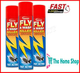 3 X 300ml Fly And Wasp Killer Spray Kills Flies Wasp Flying Ant Midges Mosquitoe