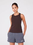 New Balance Womens Linear Heritage Rib Knit Racer Tank - Brown