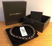 Emporio Armani Yellow Gold Plated & Black Leather Bracelet - EGS2762251