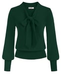 GRACE KARIN Chic Pulls Blouses Manche Longue Femme Sweats Shirts Hiver Années 50 60 pour Cérémonie Fêtes Noel Vert Foncé -9 XL