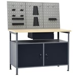 Etabli 120 cm avec 3 panneaux muraux et 1 armoire atelier table de travail gris noir Helloshop26 02_0003657