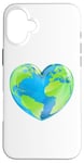 Coque pour iPhone 16 Plus Globe terrestre en forme de cœur