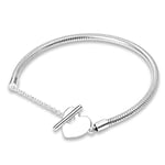 KUNSIR Snake Chain for Women 925 Silver Heart Bracelets for Pandora Fit European Bracelets Charms Beads with 5A CZ DIY Gift for Bset Friends