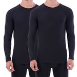 LANBAOSI Lot de 2 Haut Thermique Homme Hiver Chauds sous Vetement Maillot de Corps à Col Rond Manche Longue Base Layer pour Ski Running Cyclisme