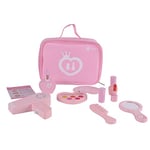 Classic World Wooden Pretend Play/ Role Play Mini Make Up Set, Includes Eye Shadow, Lipstick, Perfume, Nail Polish, Comb, Mirror, Hair Dryer and Vanity Case, 12-Pieces Set, Pink