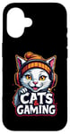 iPhone 16 White Cat with Headset Design Case