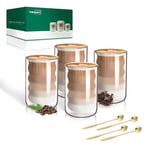 Tasse à Café Double Paroi, 4 x 400 ml Tasse Verre Double Paroi Ensemble, Verres à Expresso avec 4 Cuillères Convient pour latte, macchiato, cappuccino, bière, lait, thé