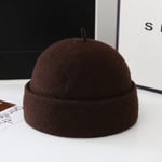 (56-58cmTummanruskea)Talvikevät Miehet Naiset 100% Villa Retro Dome Melon Brimless Pipo Unisex Camel Trendikäs väri Elastiset paneelit Docker Hat