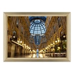 Tableau sur Toile avec Cadre - Milano - Galeria Vittorio Emanuele II - pour lit 1 Place du Homme - 70 x 100 cm - Style Design Bois Naturel - (Code 1473)