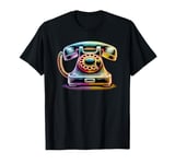 Colorful Line Art Vintage Telephone Landline Dial T-Shirt