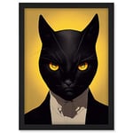 Doppelganger33 LTD Le Chat Noir Black Cat Tuxedo Yellow Portrait Artwork Framed A3 Wall Art Print