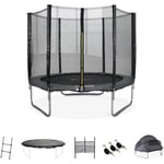 Trampoline 250cm gris avec pack d'accessoires + Tente de camping avec sac de transport