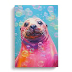 Sea Lion Bubble Gum Painting Canvas Print for Living Room Bedroom Home Office Décor, Wall Art Picture Ready to Hang, 30x20 Inch (76x50 cm)