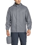 33,000ft Men's Lightweight Waterproof Outdoor Jackets Windproof Rain Shell Jacket Packaway Hooded Raincoat for Golf Fishing Cycling Plain Grey XL