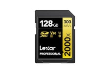 Lexar Professional 2000x SD Card 128GB, SDXC UHS-II Memory Card, Up to 300MB/s Read, 260MB/s Write, Class 10, U3, V90 SDXC Card for DSLR, Full-HD Cinema-Quality 8K Video Cameras (LSD2000128G-BNNAG)