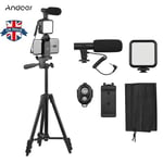 Phone Vlog Video Kit with Height Adjustable Tripod Phone Holder w/Cold Shoe I5C2