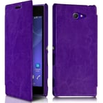 Housse Coque Etui À Rabat Latéral Violet Pour Sony Xperia M2 + Film De Protection