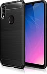 PIXFAB For Huawei Y6s (2019) Case, [Slim Fit] Shockproof Brushed Carbon Fibre [Protective Case] Cover, Silicone Gel Rubber Phone Case With [Screen Protector] For Huawei Y6s 2019 (6.09") - Black